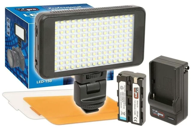 Main image of Vidpro LED-150 Photo and Video Light Kit - On Camera Panel LED Light - Adjustable and Dimmable Light Fits Cameras Video Camcorders and DLSR w/Hot Shoe Includes Rechargeable Battery Diffuser and More