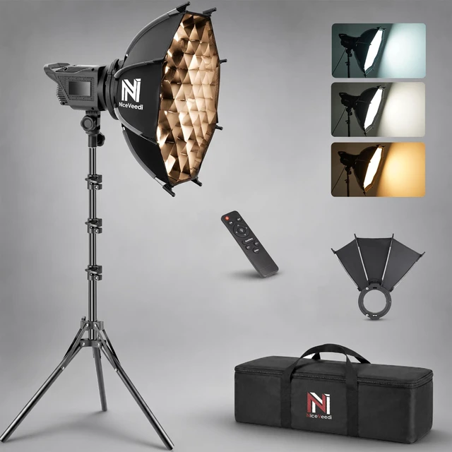 Main image of Niceveedi Softbox Lighting Kit, 2700-6500K LED Photography Lighting with 18 Quick-Release Softbox/Bowens Mount/Cooling System/Remote/Tripod, Video Light for Video Recording/Streaming/Portraits