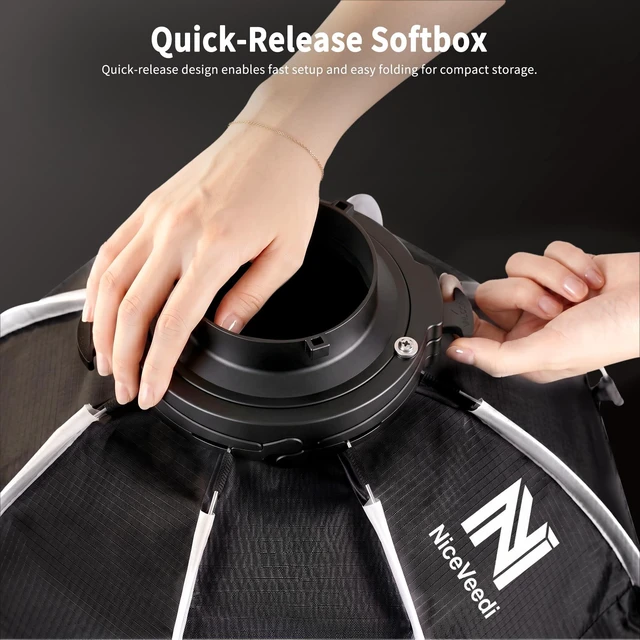 Alt view image 6 of 7 - Niceveedi Softbox Lighting Kit, 2700-6500K LED Photography Lighting with 18 Quick-Release Softbox/Bowens Mount/Cooling System/Remote/Tripod, Video Light for Video Recording/Streaming/Portraits