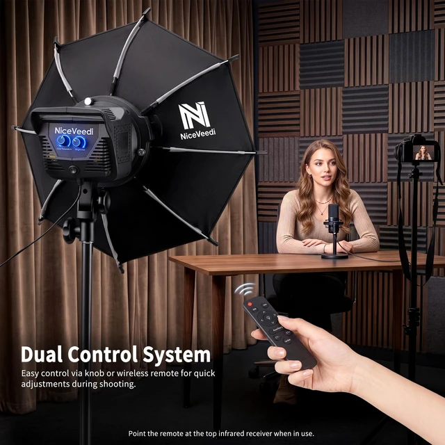 Alt view image 7 of 7 - Niceveedi Softbox Lighting Kit, 2700-6500K LED Photography Lighting with 18 Quick-Release Softbox/Bowens Mount/Cooling System/Remote/Tripod, Video Light for Video Recording/Streaming/Portraits