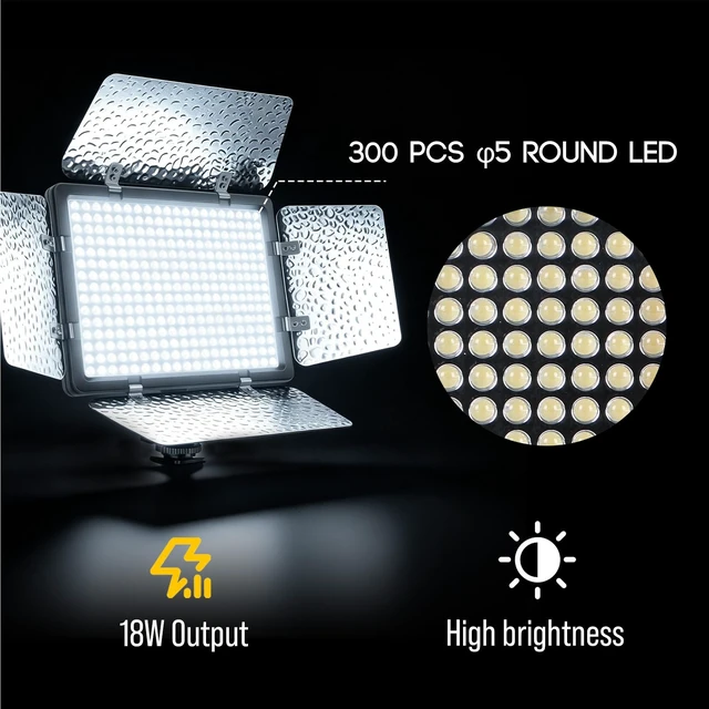 Alt view image 4 of 7 - Mettlelite VL-300B 18W Ultra Bright LED Video Light with Barndoor & Mini Tripod, Cold & Warm Color Filters Stepless Dimming CRI 95+ Portable Studio Lighting for Photo Video & Streaming