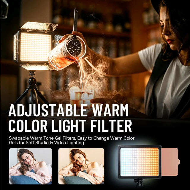 Alt view image 3 of 7 - Mettlelite VL-300B 18W Ultra Bright LED Video Light with Barndoor & Mini Tripod, Cold & Warm Color Filters Stepless Dimming CRI 95+ Portable Studio Lighting for Photo Video & Streaming