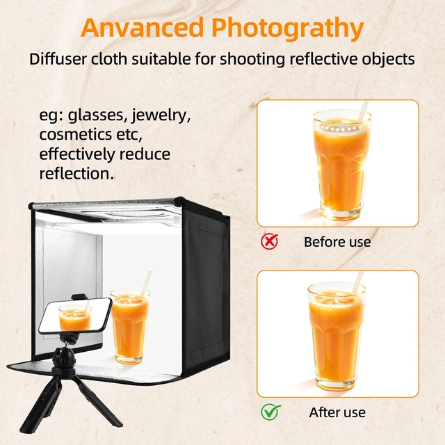 Alt view image 5 of 7 - Light Box with Tripod, 12/16/20/24/32 Inch Lightbox with CRI>95 152 White Warm LED Light Beads. Portable Photo Light Box with 6 Colors PVC Backdrops. Dimmable Shooting Tent Kit for Studio Photography