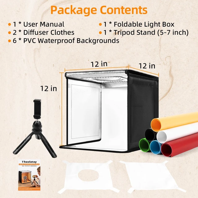 Alt view image 7 of 7 - Light Box with Tripod, 12/16/20/24/32 Inch Lightbox with CRI>95 152 White Warm LED Light Beads. Portable Photo Light Box with 6 Colors PVC Backdrops. Dimmable Shooting Tent Kit for Studio Photography
