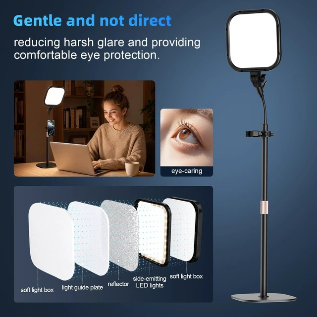 Alt view image 5 of 7 - EMART Desktop Gooseneck Video Conference Lighting, Dimmable 2500-8500k | 9.09 in Square Large LED Panel Lamp for Desk with Phone Holder ,USB Flicker-Free for Podcast & Streaming ,Zoom Ring Light