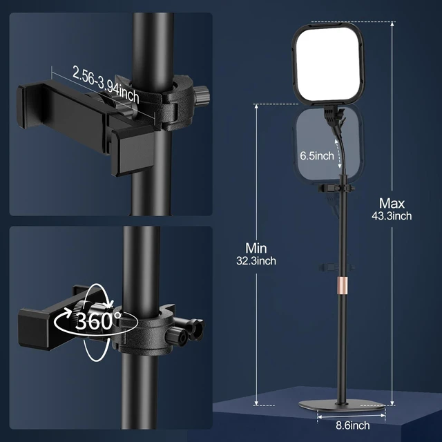 Alt view image 7 of 7 - EMART Desktop Gooseneck Video Conference Lighting, Dimmable 2500-8500k | 9.09 in Square Large LED Panel Lamp for Desk with Phone Holder ,USB Flicker-Free for Podcast & Streaming ,Zoom Ring Light