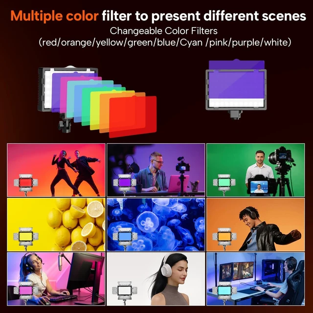 Alt view image 4 of 7 - GLOSHOOTING 2 Pack LED Video Lighting Kit, 9 Various Color Light for Studio | Dimmable 5600K, USB Powered, 54 in Tripod Stand, 66 pcs LED Energy-saving Bulbs with Barndoor for Photo Studios, Streaming