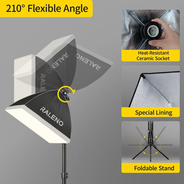 Alt view image 7 of 7 - 16"x16" Softbox Photography Lighting Kit for Video Recording Studio | 2500K-7500K & 2.4G Remote Studio light , 50W & CRI97 Adjustable LED Bulb for Video Recording Photography Shooting Streaming