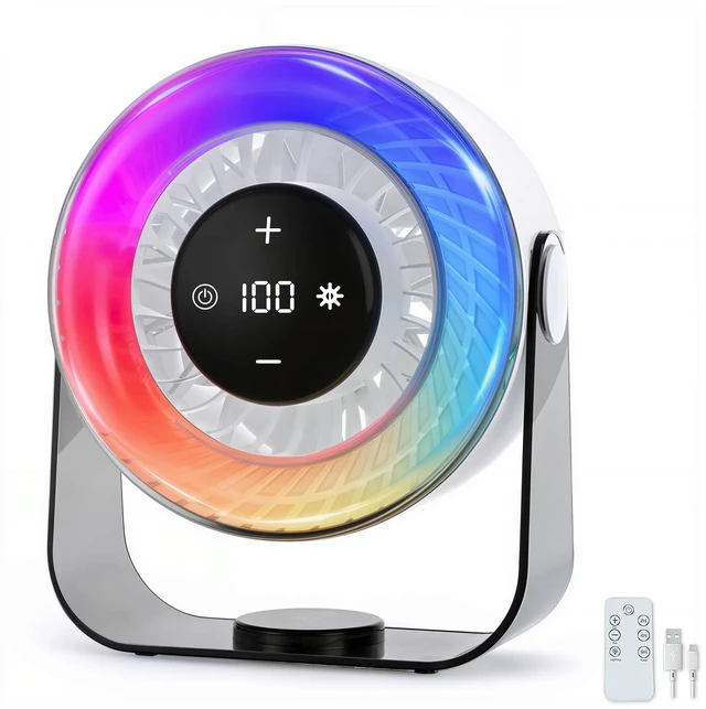Main image of Desk Fan for Bedroom,Quiet Rechargeable Colored LED Light Table Fan | 100 Speed Digital Display USB Rechargeable Desktop Fan,Light up Personal Fans For Home Office Camping Traveling Make Up,White