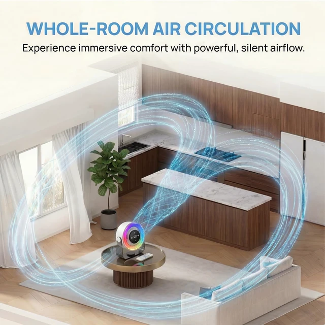 Alt view image 3 of 7 - Desk Fan for Bedroom,Quiet Rechargeable Colored LED Light Table Fan | 100 Speed Digital Display USB Rechargeable Desktop Fan,Light up Personal Fans For Home Office Camping Traveling Make Up,White