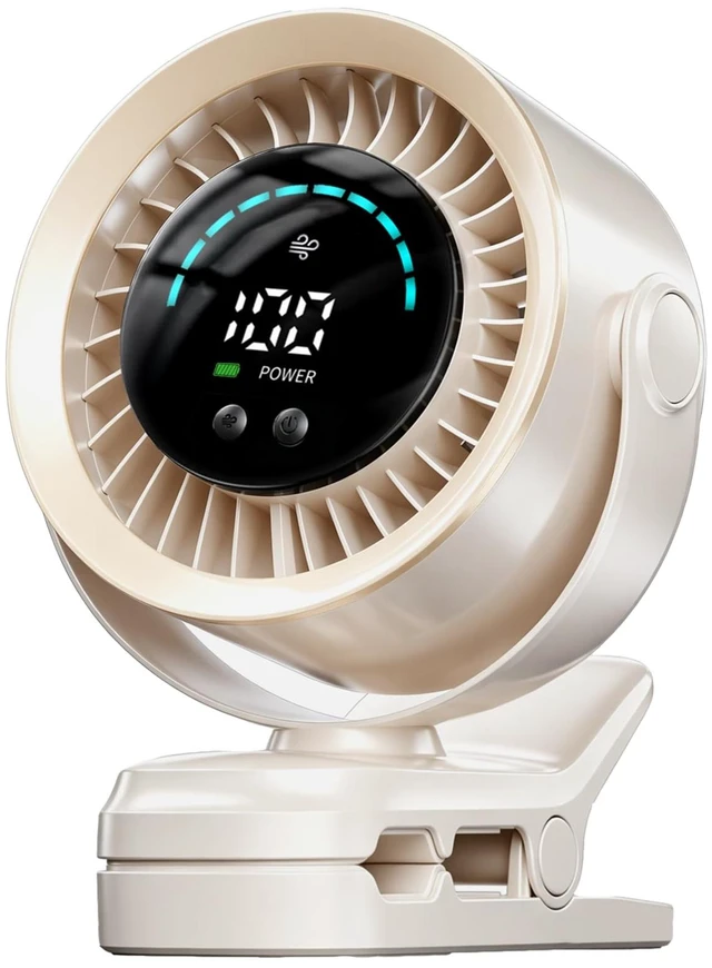 Main image of duludulu Portable Clip on Fan, Rechargeable USB Desk Fan with Turbo Airflow, 100 Speeds LED Display, 360° Rotation, Small Quiet Battery Powered Fan for Stroller Outdoor Travel Camping Golf Cart, White