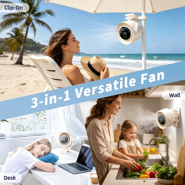 Alt view image 4 of 7 - duludulu Portable Clip on Fan, Rechargeable USB Desk Fan with Turbo Airflow, 100 Speeds LED Display, 360° Rotation, Small Quiet Battery Powered Fan for Stroller Outdoor Travel Camping Golf Cart, White