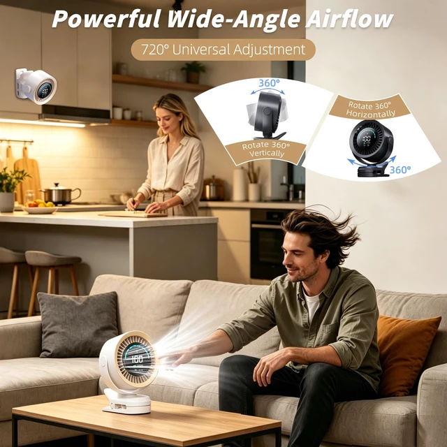 Alt view image 5 of 7 - duludulu Portable Clip on Fan, Rechargeable USB Desk Fan with Turbo Airflow, 100 Speeds LED Display, 360° Rotation, Small Quiet Battery Powered Fan for Stroller Outdoor Travel Camping Golf Cart, White