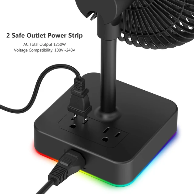 Alt view image 4 of 7 - Hiree Desk Fan with USB Charging Port, 6.7 Inch 2 Speeds Small Desktop Table Fan with USB Charger, AC Outlet and LED Light, Strong Wind, Quiet Operation - Suitable for Bedroom, Home, Dorm Room