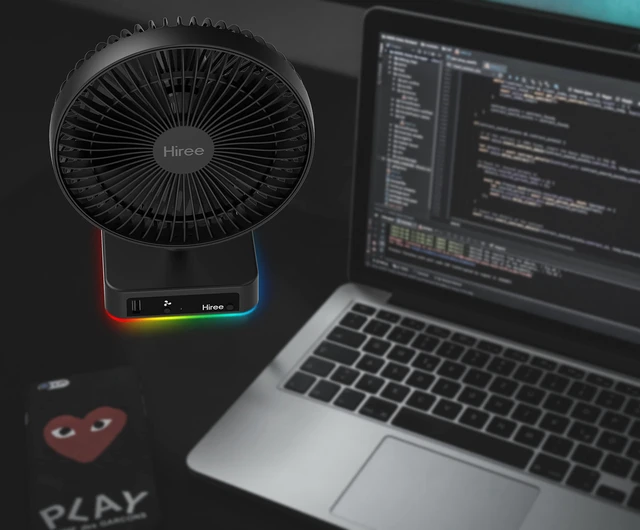 Alt view image 7 of 7 - Hiree Desk Fan with USB Charging Port, 6.7 Inch 2 Speeds Small Desktop Table Fan with USB Charger, AC Outlet and LED Light, Strong Wind, Quiet Operation - Suitable for Bedroom, Home, Dorm Room