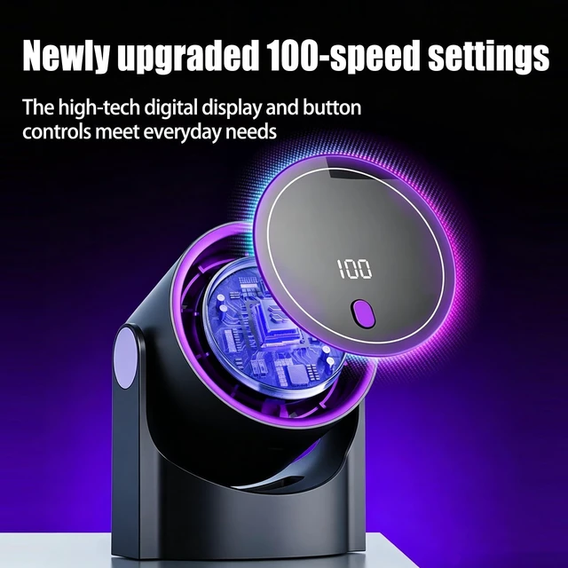 Alt view image 3 of 7 - WLxsyzka Portable Rechargeable Desk Fan, USB Battery Operated Personal Small Fan with Digital Display, Adjustable 100 Speed Quiet Cooling Fan for Bedroom, Office, Travel, Camping & Desktop