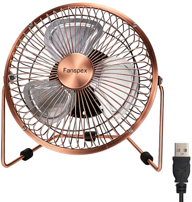 Main image of Fanspex 6" Small USB Desk Fan for Home Office Bedroom Desktop, Bronze | Metal Construction with 360° Adjust Tilt, 1800 RPM Fan Speed