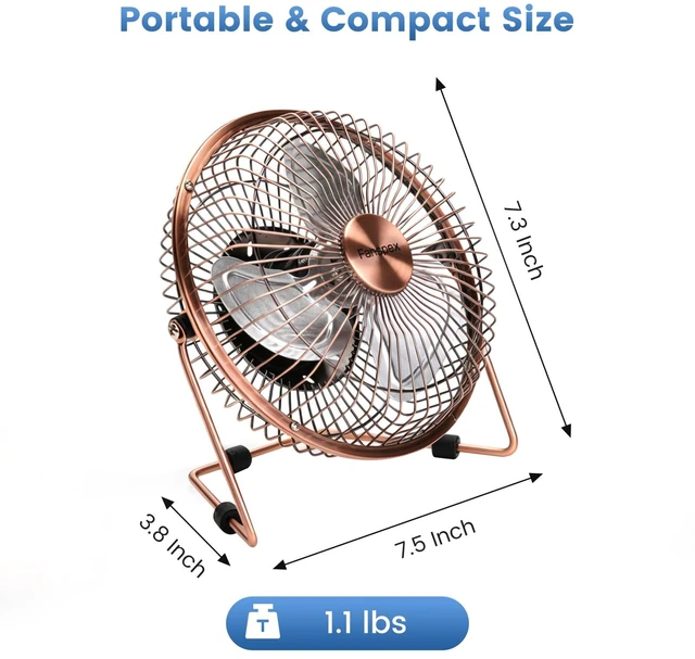Alt view image 2 of 7 - Fanspex 6" Small USB Desk Fan for Home Office Bedroom Desktop, Bronze | Metal Construction with 360° Adjust Tilt, 1800 RPM Fan Speed