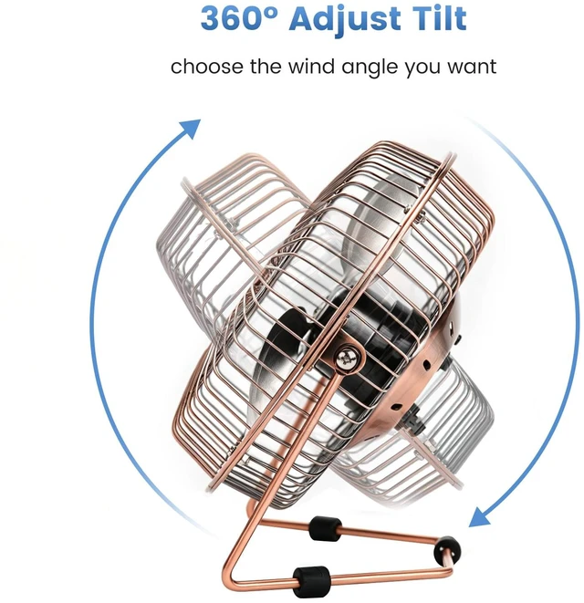 Alt view image 4 of 7 - Fanspex 6" Small USB Desk Fan for Home Office Bedroom Desktop, Bronze | Metal Construction with 360° Adjust Tilt, 1800 RPM Fan Speed