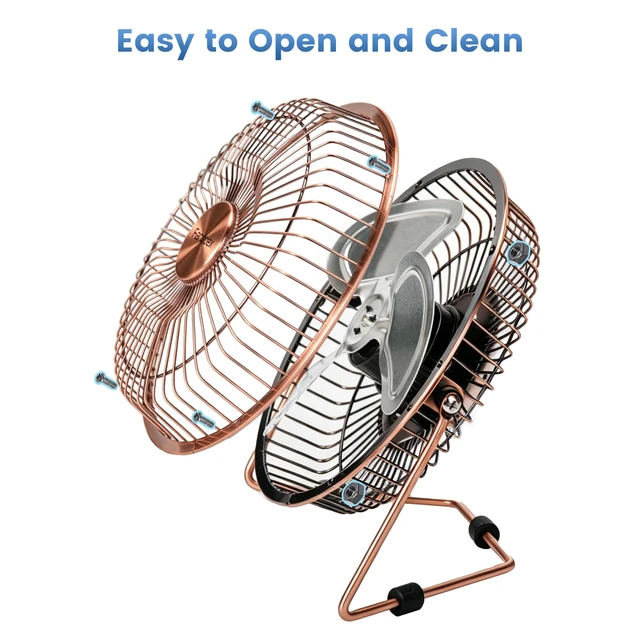 Alt view image 6 of 7 - Fanspex 6" Small USB Desk Fan for Home Office Bedroom Desktop, Bronze | Metal Construction with 360° Adjust Tilt, 1800 RPM Fan Speed