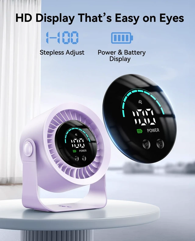 Alt view image 7 of 7 - DIGIX Portable Desk Fan, 100 Speeds, 360° Rotation, USB Rechargeable | Quiet LED Display Table Fan with Wall Mount Design. Small Personal Cooling Fans for Home, Bedroom, Office & Travel, Purple