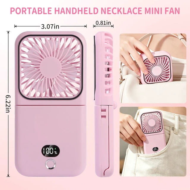 Alt view image 2 of 7 - Suxaca Portable Handheld Fan, USB Rechargeable Mini Fan with Adjustable Speeds, 6 in 1 as Power Bank,Phone Holder,Handheld Fan,Desk Fan, Outdoor, Makeup, Camping, Office, Summer Essential Gift(pink)