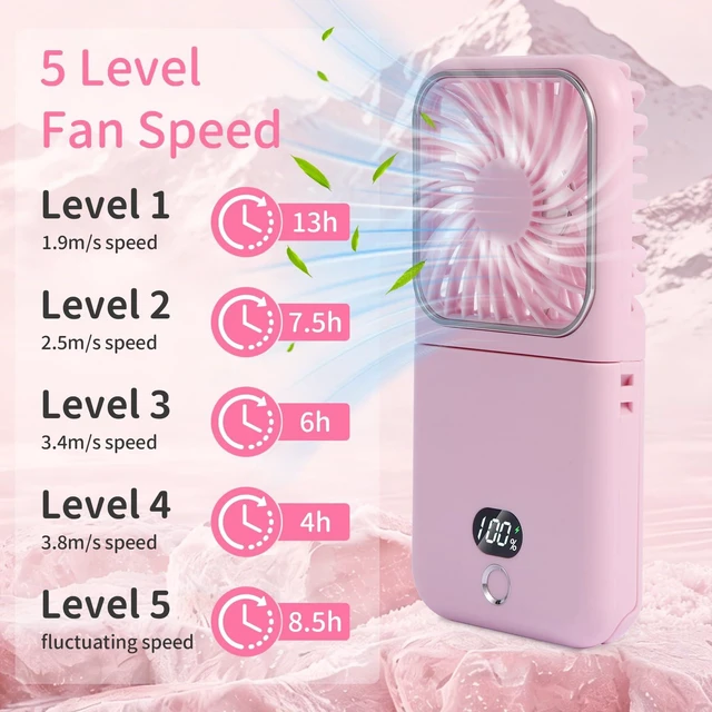 Alt view image 3 of 7 - Suxaca Portable Handheld Fan, USB Rechargeable Mini Fan with Adjustable Speeds, 6 in 1 as Power Bank,Phone Holder,Handheld Fan,Desk Fan, Outdoor, Makeup, Camping, Office, Summer Essential Gift(pink)