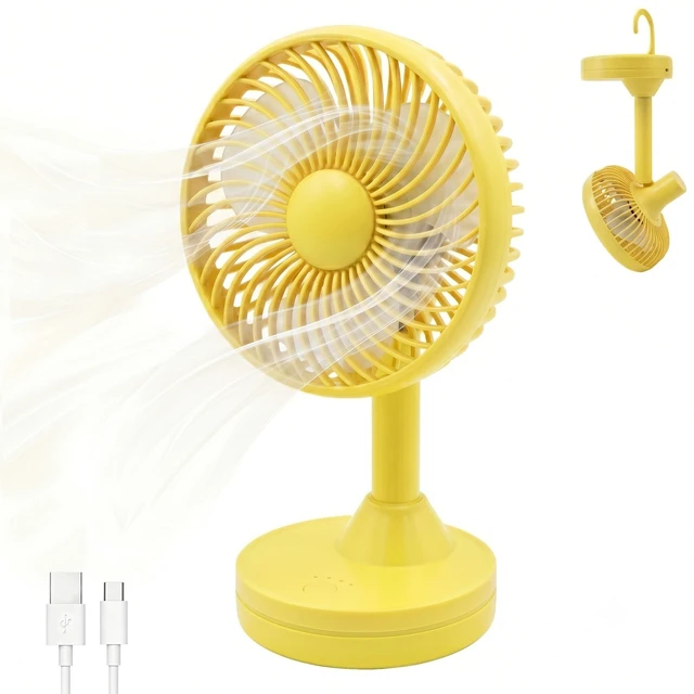 Main image of DYEWEAVE Cute Small Rechargeable 90° Oscillating Desk Fan, 25dB Ultra-Quiet | 4.5H Battery Desktop Fan for Office, Home&Camping, 4 Speeds&Natural, 60° Tilting Head Table Air Circulator Fan (Yellow)