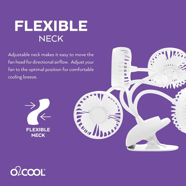 Alt view image 5 of 7 - O2COOL Rechargeable USB Battery Clip Fan with Gooseneck 3-Speed