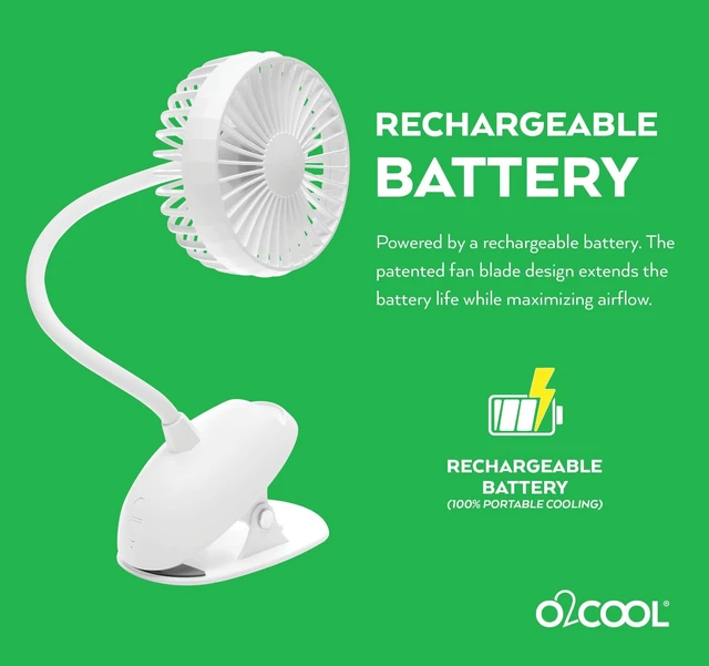 Alt view image 7 of 7 - O2COOL Rechargeable USB Battery Clip Fan with Gooseneck 3-Speed