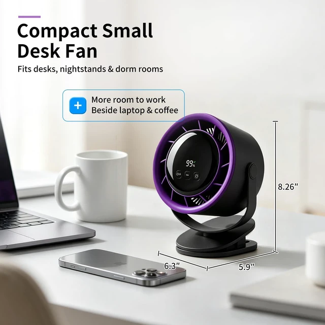 Alt view image 3 of 7 - Lpibol Clip on Fan, Desk FanRechargeable USB Fan with LED Display & Night Light, 100 Speeds, Ultra Quiet Small Fan for for Bedroom Home Office Dorm(Black)