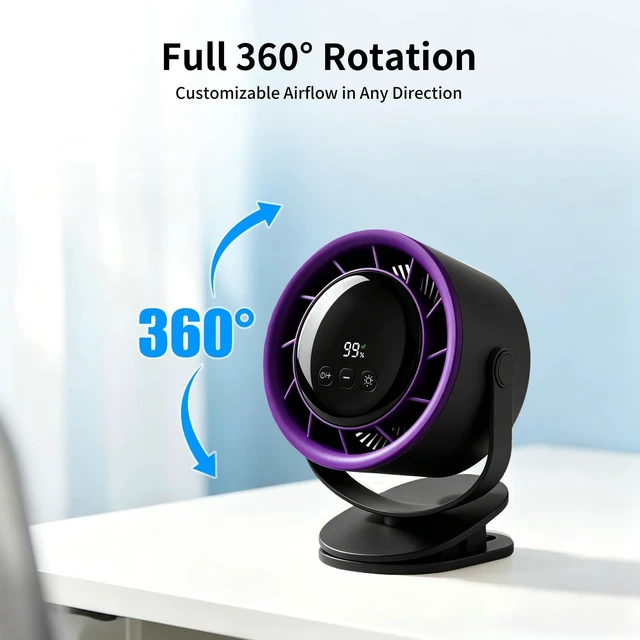 Alt view image 5 of 7 - Lpibol Clip on Fan, Desk FanRechargeable USB Fan with LED Display & Night Light, 100 Speeds, Ultra Quiet Small Fan for for Bedroom Home Office Dorm(Black)