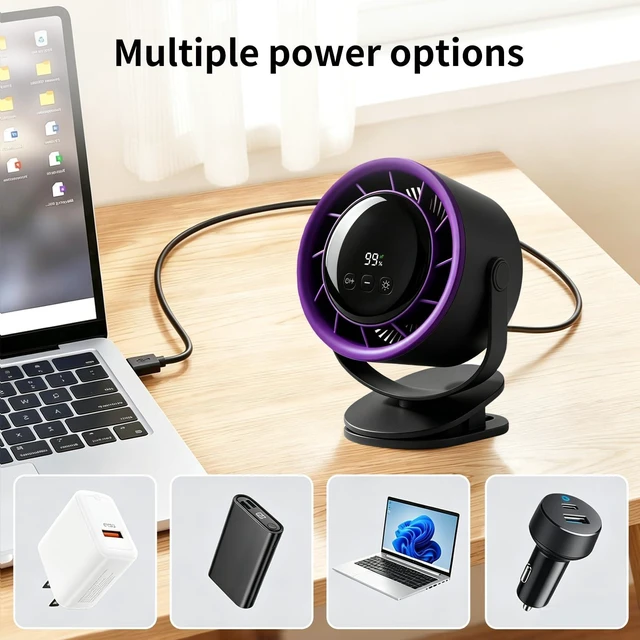 Alt view image 6 of 7 - Lpibol Clip on Fan, Desk FanRechargeable USB Fan with LED Display & Night Light, 100 Speeds, Ultra Quiet Small Fan for for Bedroom Home Office Dorm(Black)
