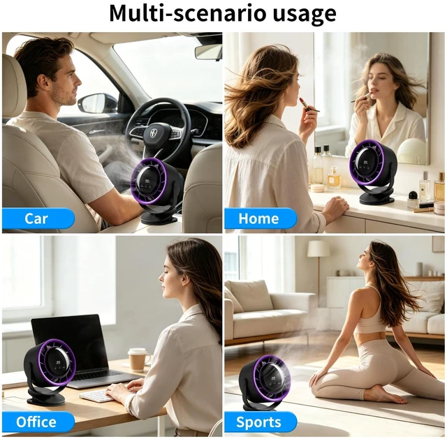 Alt view image 7 of 7 - Lpibol Clip on Fan, Desk FanRechargeable USB Fan with LED Display & Night Light, 100 Speeds, Ultra Quiet Small Fan for for Bedroom Home Office Dorm(Black)
