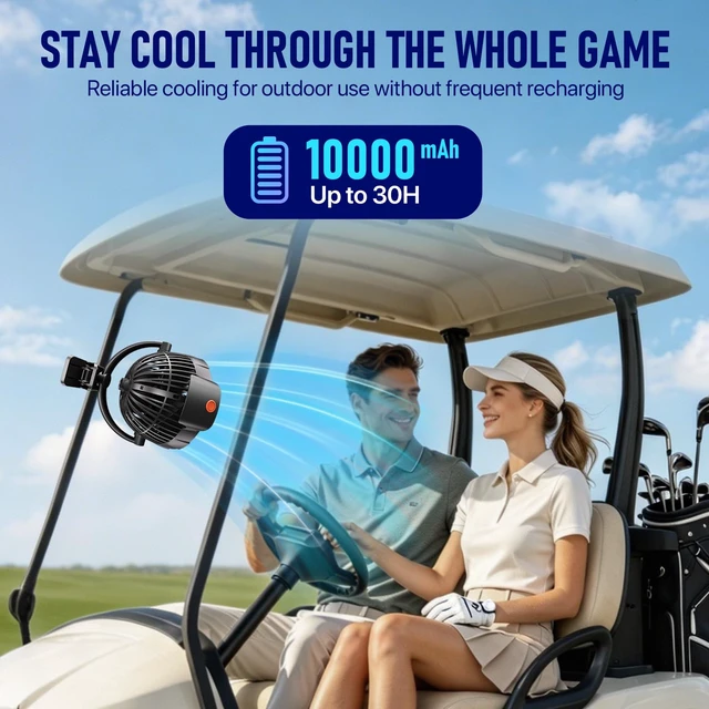 Alt view image 2 of 7 - Gentsvip 8-Inch Rechargeable Clip on Fan, 10000mAh Portable Camping Fan with LED Light, 9-Speed Ultra Quiet Airflow, 30H Runtime, 360° Rotating Desk Fan for Golf Cart, Bedroom, Office, Dorm, Black
