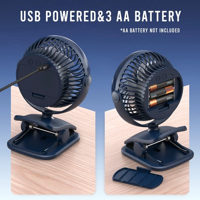 Alt view image 2 of 7 - Shinebella AA Battery Powered Clip on Fan with 4-Speed, 5 Small Desk Fan with Aroma Function, USB Powered, 360°Rotation, Ultra Quiet, for Golf Cart, Stroller, Bedroom,Car(Batteries Not Included)
