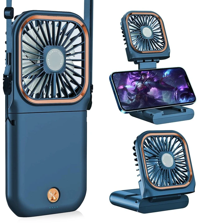 Main image of Portable Handheld Fan with Phone Holder, 3000mAh Power Supply Rechargeable Neck Fan with USB Output, Foldable Small Fan 0-180° Adjustable, Ultra Quiet Personal Cooling Fan for Travel Office Home