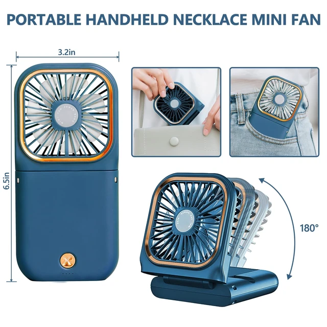 Alt view image 2 of 6 - Portable Handheld Fan with Phone Holder, 3000mAh Power Supply Rechargeable Neck Fan with USB Output, Foldable Small Fan 0-180° Adjustable, Ultra Quiet Personal Cooling Fan for Travel Office Home