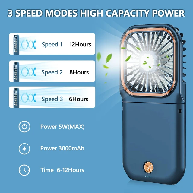 Alt view image 5 of 6 - Portable Handheld Fan with Phone Holder, 3000mAh Power Supply Rechargeable Neck Fan with USB Output, Foldable Small Fan 0-180° Adjustable, Ultra Quiet Personal Cooling Fan for Travel Office Home