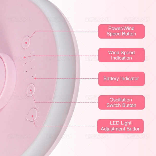 Alt view image 6 of 7 - MAWFOZIN Small Desk Fan With Night Light, Auto Oscillating Table Fan With 3000mAh Rechargeable Battery, USB Personal Fan With 4 Speeds Wind, Adjustable Fan For Home, Office Bedroom, Camping (pink)