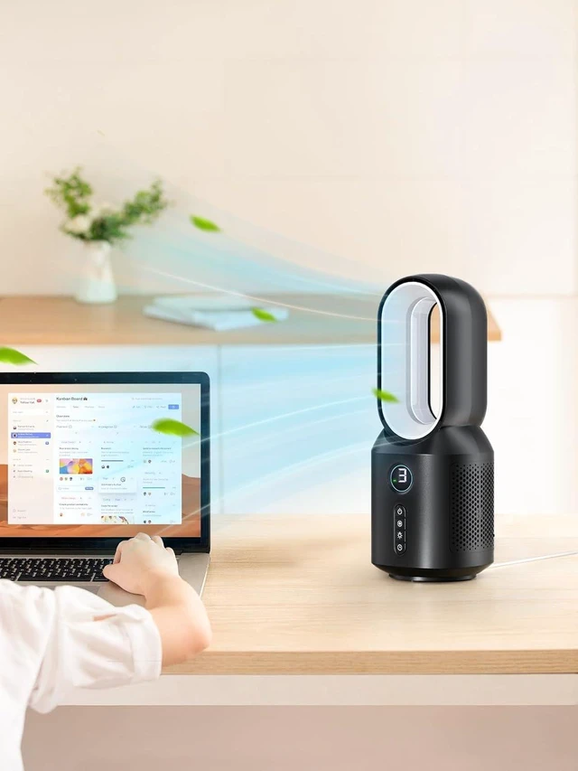 Alt view image 2 of 7 - let'me Desk Fan, Small Bladeless Table Fan, Small Fan with 3 Speeds and Night Light, Quiet Desk Fan for Personal, Bedroom, Office, Nightstand