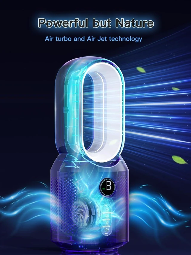 Alt view image 4 of 7 - let'me Desk Fan, Small Bladeless Table Fan, Small Fan with 3 Speeds and Night Light, Quiet Desk Fan for Personal, Bedroom, Office, Nightstand