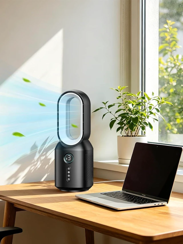 Alt view image 7 of 7 - let'me Desk Fan, Small Bladeless Table Fan, Small Fan with 3 Speeds and Night Light, Quiet Desk Fan for Personal, Bedroom, Office, Nightstand
