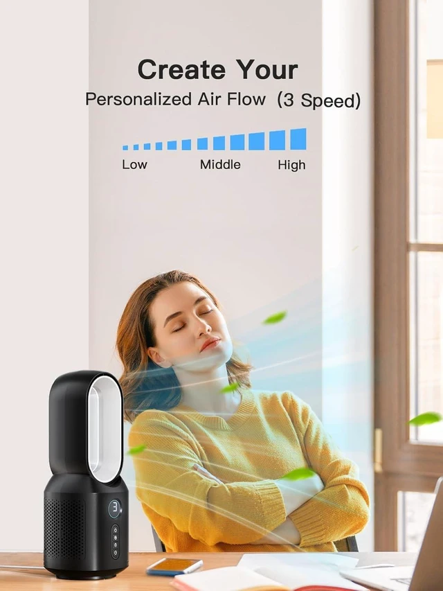 Alt view image 6 of 7 - let'me Desk Fan, Small Bladeless Table Fan, Small Fan with 3 Speeds and Night Light, Quiet Desk Fan for Personal, Bedroom, Office, Nightstand