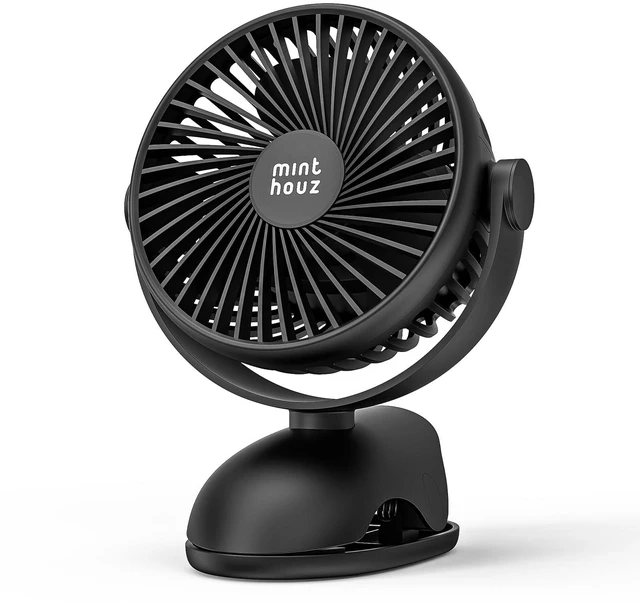 Main image of Minthouz Clip on Fan, 8000mAh, 4-Speed, Portable Desk Fan with Cord | 720° Rotation, Quiet Rechargeable Personal Fan for Office, Treadmill, Stroller, Camping