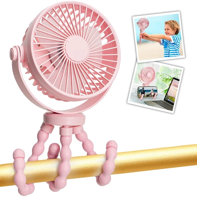 Main image of snawowo Mini Handheld Personal Portable Fan, Baby Stroller Fan Pink | Car Seat USB or Battery Powered, with Flexible Tripod Clip on Student Bed Desk Bike Crib Treadmill Camping Traveling