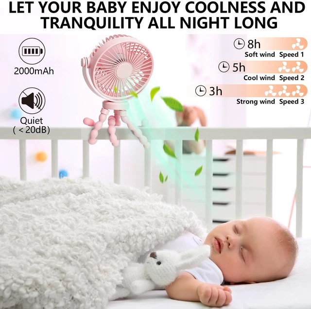Alt view image 4 of 6 - snawowo Mini Handheld Personal Portable Fan, Baby Stroller Fan Pink | Car Seat USB or Battery Powered, with Flexible Tripod Clip on Student Bed Desk Bike Crib Treadmill Camping Traveling