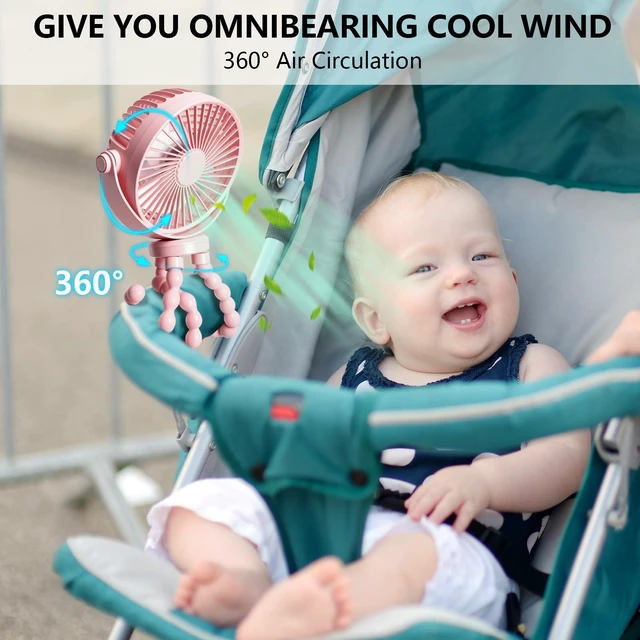 Alt view image 5 of 6 - snawowo Mini Handheld Personal Portable Fan, Baby Stroller Fan Pink | Car Seat USB or Battery Powered, with Flexible Tripod Clip on Student Bed Desk Bike Crib Treadmill Camping Traveling