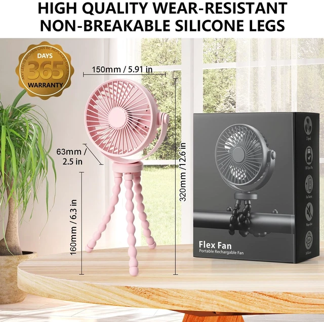 Alt view image 6 of 6 - snawowo Mini Handheld Personal Portable Fan, Baby Stroller Fan Pink | Car Seat USB or Battery Powered, with Flexible Tripod Clip on Student Bed Desk Bike Crib Treadmill Camping Traveling