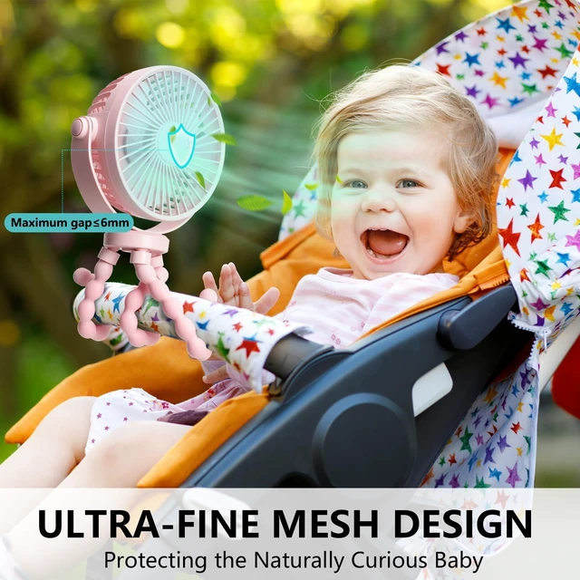 Alt view image 3 of 6 - snawowo Mini Handheld Personal Portable Fan, Baby Stroller Fan Pink | Car Seat USB or Battery Powered, with Flexible Tripod Clip on Student Bed Desk Bike Crib Treadmill Camping Traveling